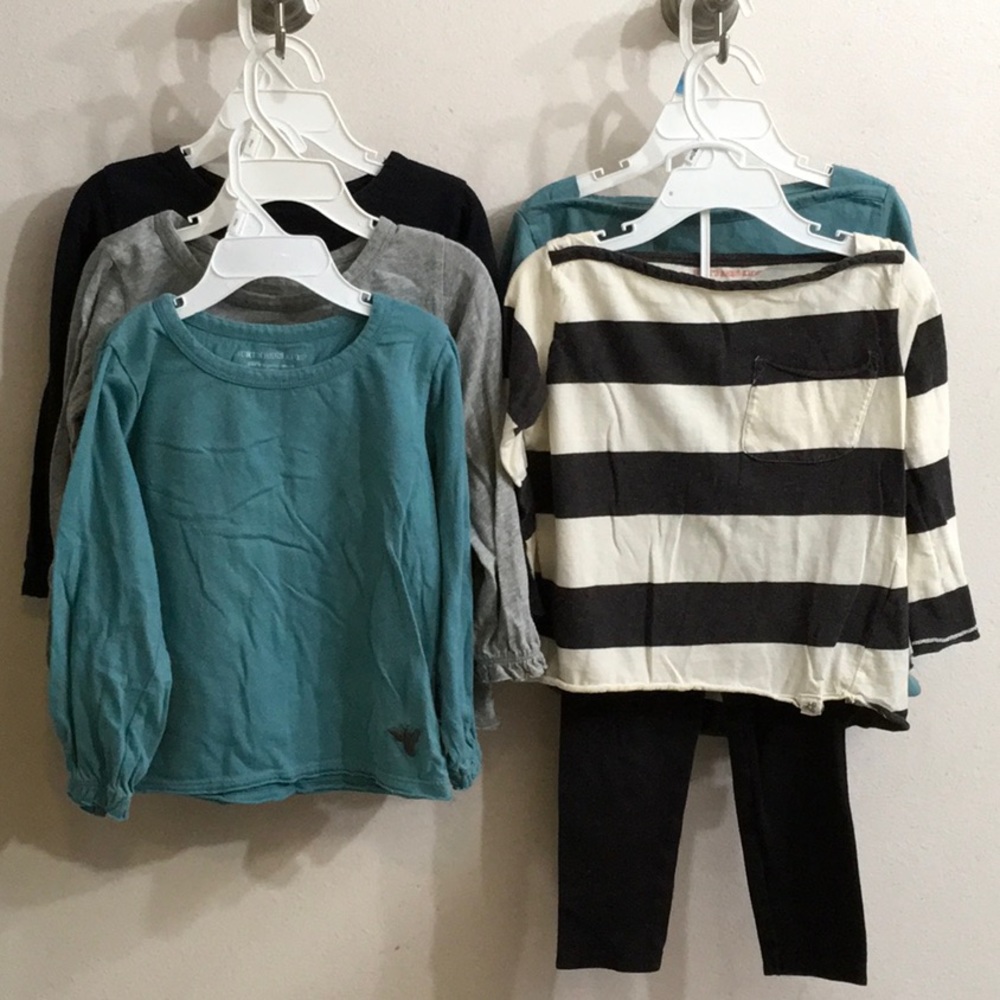 Burt’s Bees Kids Girl 3T Organic Teal Green, Black, Gray, Long Sleeve Shirts